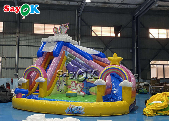 Corrediça de Unicorn Themed Inflatable Bounce House com bola Pit Pool