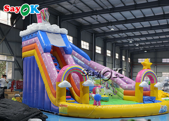 Corrediça de Unicorn Themed Inflatable Bounce House com bola Pit Pool