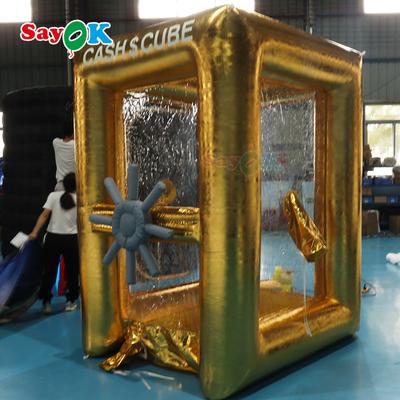 Cubo inflável de máquina de dinheiro de publicidade grande ouro para promoção