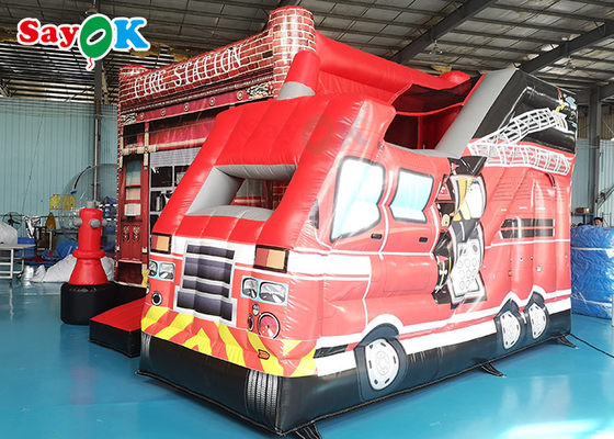Castelo inflável inflável com tema de caminhão de bombeiros para parque de diversões infantil