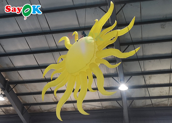 Decoração de iluminação inflável amarela portátil modelo de sol pendurado
