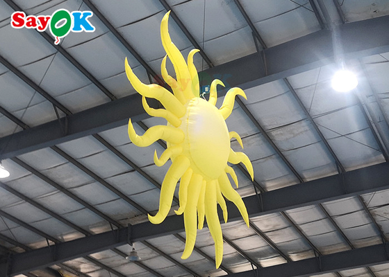 Decoração de iluminação inflável amarela portátil modelo de sol pendurado