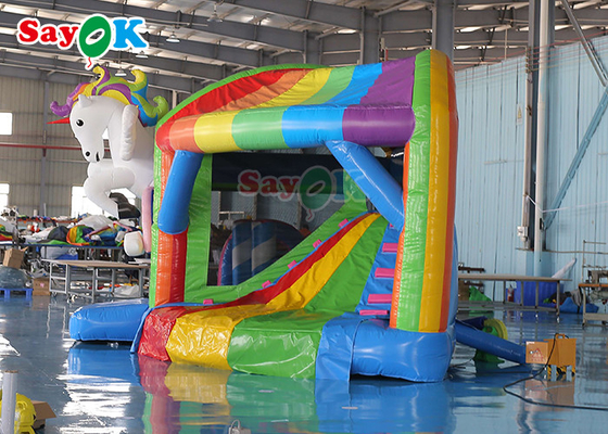 Castelo de salto inflável Unicorn Bouncy Castle With Slide das crianças do arco-íris