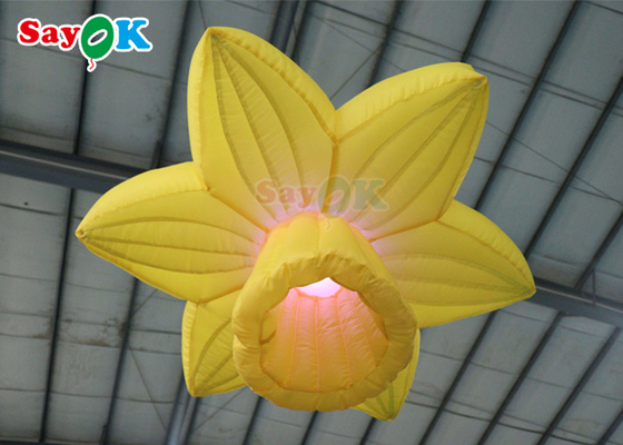 Decoração de iluminação inflável amarela de 1,0 m com flores rosas penduradas com LED