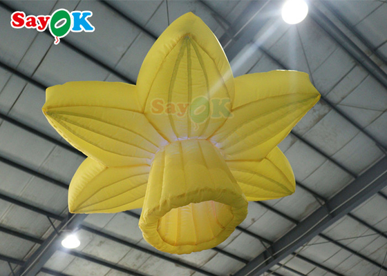 Decoração de iluminação inflável amarela de 1,0 m com flores rosas penduradas com LED