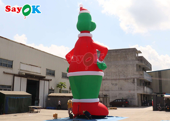 Coelhos infláveis Verde e Vermelho 32,8ft Alto Grinch inflável com decoração de pátio de chapéu