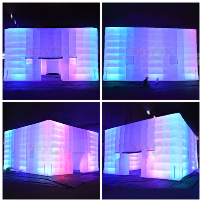Tendas de luz LED quadradas brancas personalizadas Eventos de festa de acampamento Tenda inflável para aluguel