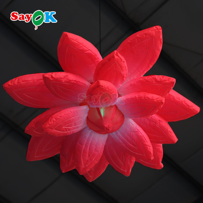 Flores de lótus gigantes penduradas de cor roxa infláveis LED para decoração de eventos