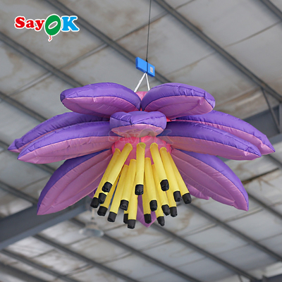 Flores de lótus gigantes penduradas de cor roxa infláveis LED para decoração de eventos