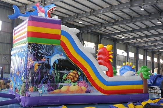 Slide seco inflável personalizado com desenho de castelo salto para eventos infantis