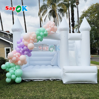Combo de escorrega e pula-pula inflável de PVC comercial, casa de salto inflável branca para casamento