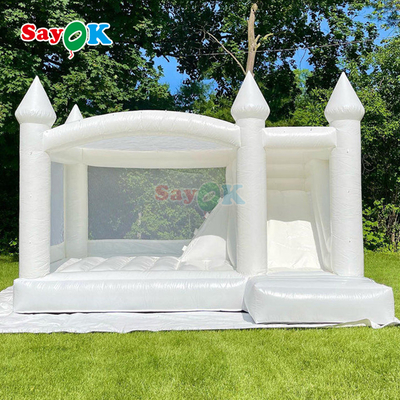 Combo de escorrega e pula-pula inflável de PVC comercial, casa de salto inflável branca para casamento