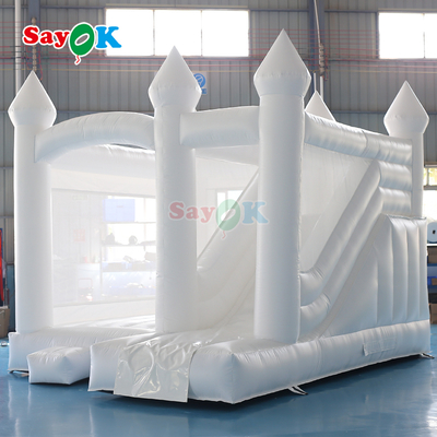 Combo de escorrega e pula-pula inflável de PVC comercial, casa de salto inflável branca para casamento