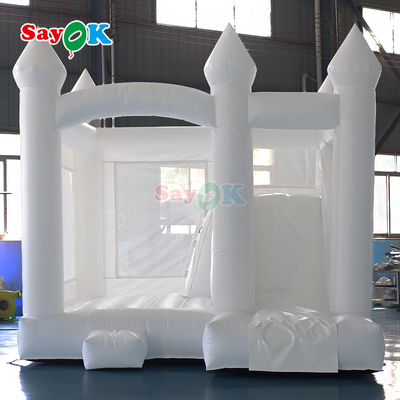 Combo de escorrega e pula-pula inflável de PVC comercial, casa de salto inflável branca para casamento