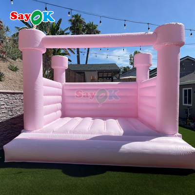 Casa inflável rosa pequena para saltos, castelo inflável branco para festas de aniversário