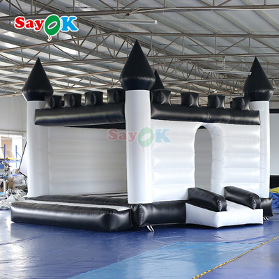 Castelo insuflável Sayok branco e preto, casa insuflável para saltar para eventos ao ar livre