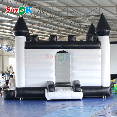 Castelo insuflável Sayok branco e preto, casa insuflável para saltar para eventos ao ar livre