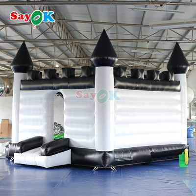 Castelo insuflável Sayok branco e preto, casa insuflável para saltar para eventos ao ar livre