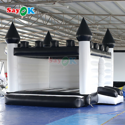 Castelo insuflável Sayok branco e preto, casa insuflável para saltar para eventos ao ar livre