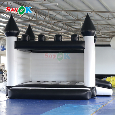 Castelo insuflável Sayok branco e preto, casa insuflável para saltar para eventos ao ar livre