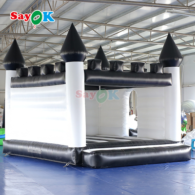 Castelo insuflável Sayok branco e preto, casa insuflável para saltar para eventos ao ar livre