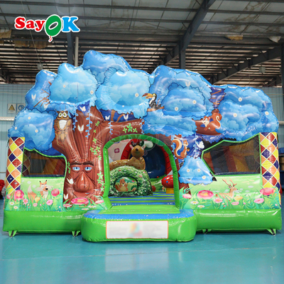 Castelo insuflável com tema de selva Sayok, escorrega insuflável combinado para crianças