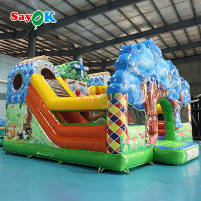 Castelo insuflável com tema de selva Sayok, escorrega insuflável combinado para crianças