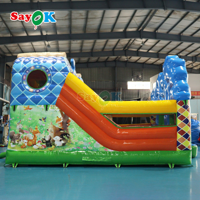 Castelo insuflável com tema de selva Sayok, escorrega insuflável combinado para crianças