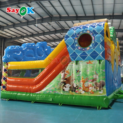 Castelo insuflável com tema de selva Sayok, escorrega insuflável combinado para crianças