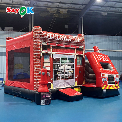 Estação de bombeiros com tema inflável combo de salto inflável caminhão de bombeiros Boucy castelo escorrega para crianças