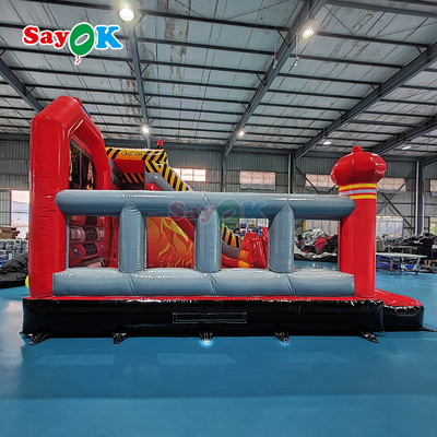 Castelo Inflável Personalizado Sayok, Estação de Bombeiros Inflável, Cama Elástica com Escorregador e Caminhão de Bombeiros