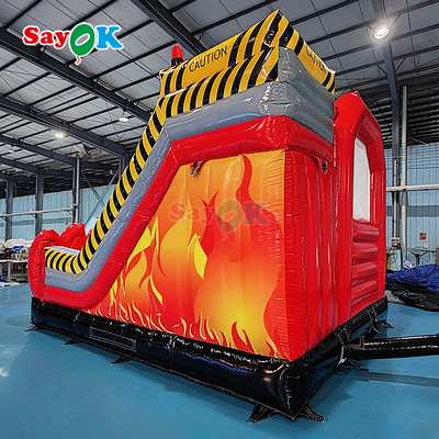 Castelo Inflável Personalizado Sayok, Estação de Bombeiros Inflável, Cama Elástica com Escorregador e Caminhão de Bombeiros