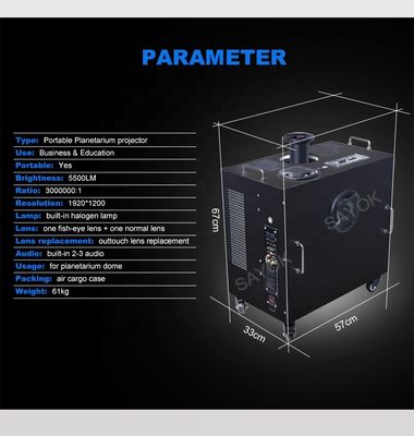Projetor de Planetário Portátil Fulldome 360 Graus com Brilho de 5500LM e Mobilidade de 4 Rodas