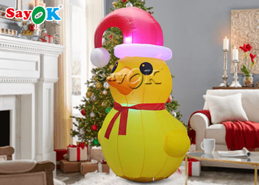 Pato conduzido do amarelo do Natal com personagens de banda desenhada infláveis do GV de Red Hat