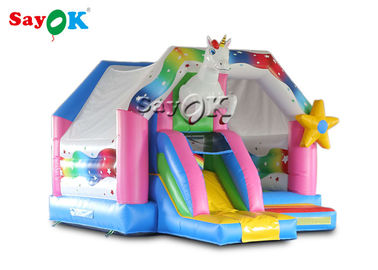 Castelo Bouncy inflável do unicórnio exterior do arco-íris do PVC das crianças