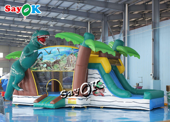 Corrediça de água inflável da casa do salto do dinossauro jurássico para o campo de jogos das crianças