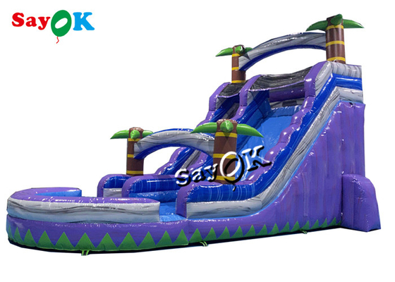 Slide inflável molhado e seco Com dois carris Grande palmeira tropical Slide de água inflável com piscina