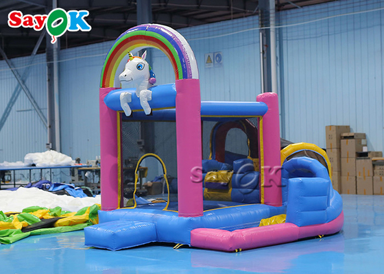 Trampolim pequeno da explosão do PVC Unicorn Inflatable Bounce House Indoor das crianças