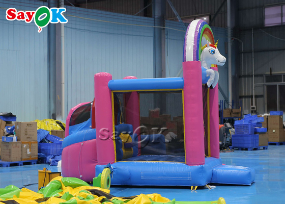 Trampolim pequeno da explosão do PVC Unicorn Inflatable Bounce House Indoor das crianças