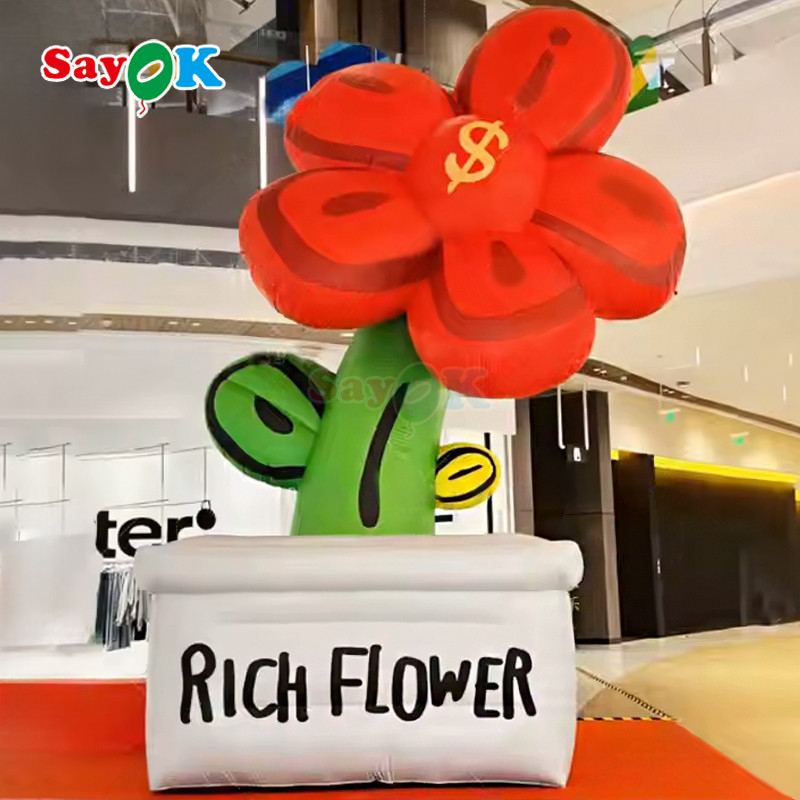 Design 3d gratuito comercial gigante inflável flores ricos infláveis flores pote com luz LED
