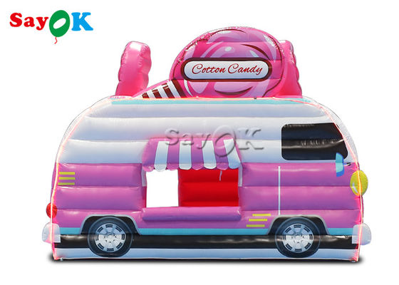 Tenda inflável de gramado 4.5x3x3.8m Forma de carro rosa Tenda de ar inflável doces Floss de comida Booth para o exterior