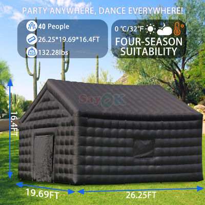 8mx6mx5mH Tenda Inflável Preta para Discoteca Tenda Portátil para Boate Impermeável Resistente a UV para Eventos ao Ar Livre