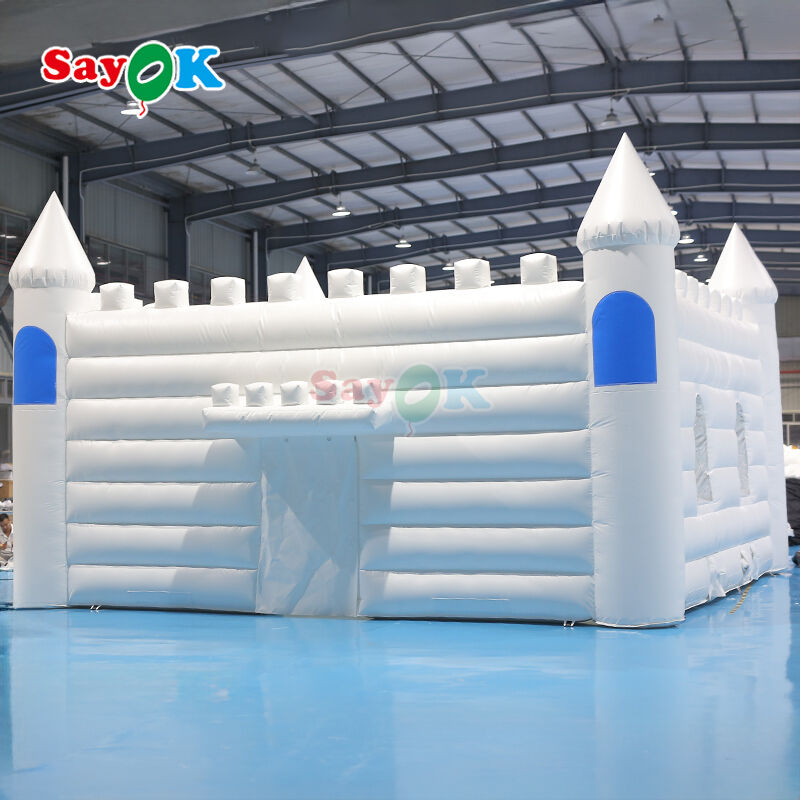 Tenda de castelo inflável à prova d'água, resistente aos raios UV, à prova de chamas, branca e personalizada, para casamentos e festas ao ar livre